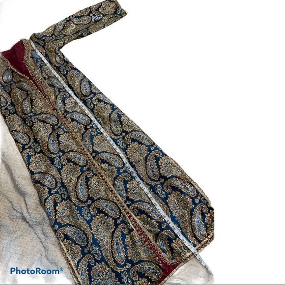 Blue Paisley Kaftan with Metallic Gold Brocade - Picture 10 of 15